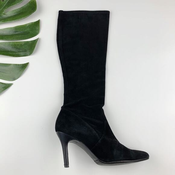 Stuart Weitzman Boots Black Suede Tall Knee High Heeled Women's 7.5 - Picture 9 of 11